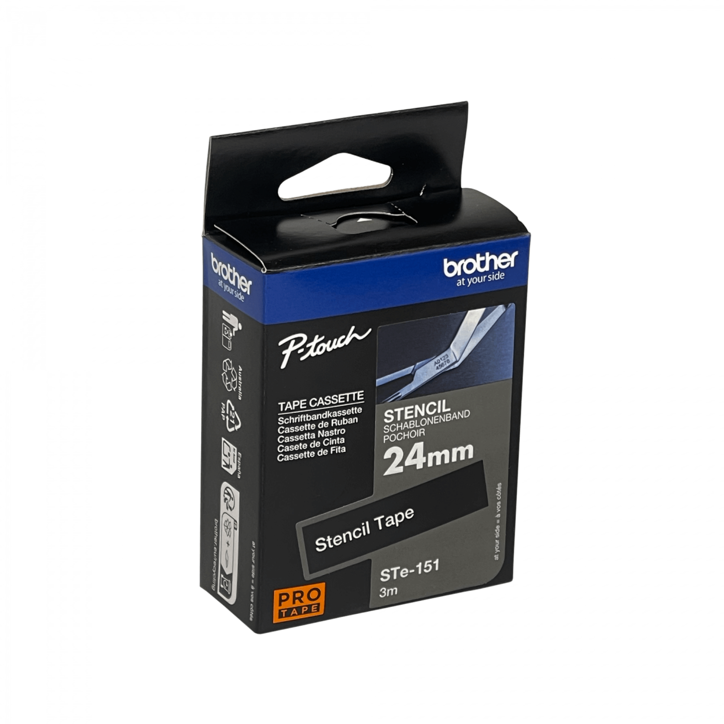 STE-151 BROTHER Cinta de Estarcido Reutilizable de 24mm y 3 metros para PT-E550WVP/D600VP