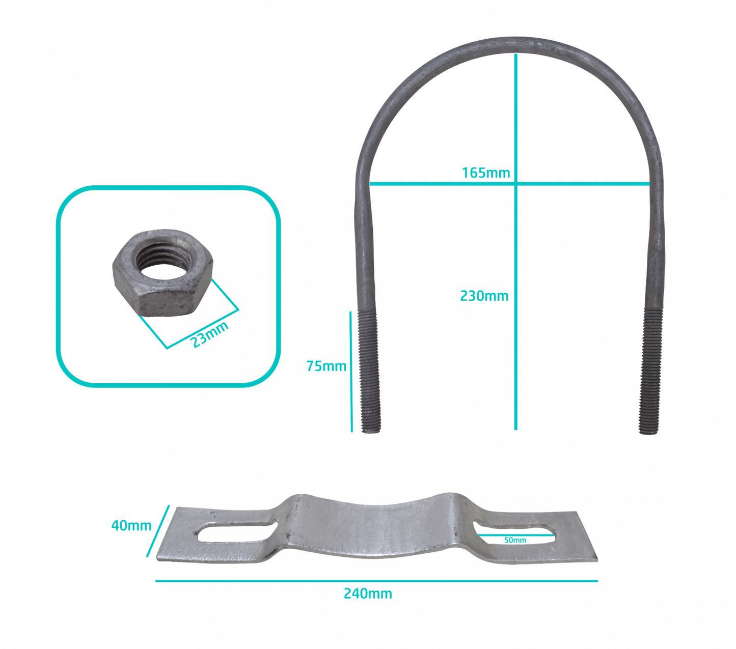 KTL0160 Clamp 118-162mm Soporte Galvanizado para Poste Redondo Tuercas-23mm