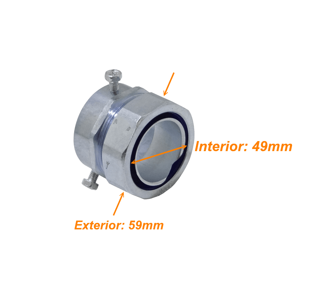 MEMT50 Adaptador Metálico de Unión EMT a Tubería Flexible de 50mm, Rango 35-49mm a 37mm