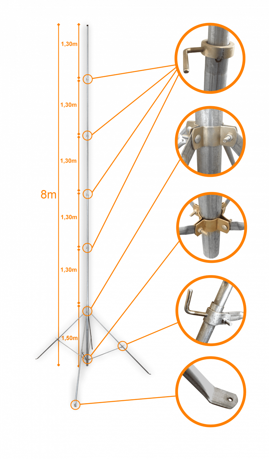 MASTD-8M LINKMADE 8mt Poste Liviano Extensible Cincado Sin-necesidad-de-cuerda