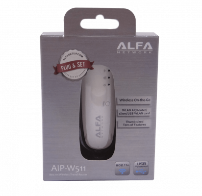 AIP-W511 ALFA Mini-Enrutador 1-Puerto LAN 1-USB-Hembra WPS 802.11n Alimentado-por-USB
