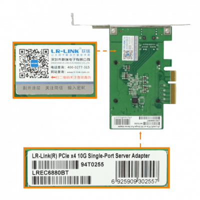 PCIE-10G LRLINK 1-10G-RJ45 PCIe-x4 Adaptador de Red para Servidor 10gbps LREC6880BT AQC107
