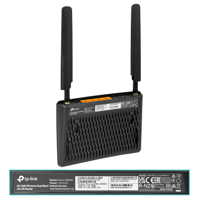 MR400. Enrutador TP-LINK 150mbps 4G/LTE 1-SIM 1-WAN 3-Puertos 100 2-Antenas SMA Doble Banda 2,4/5GHz AC1200