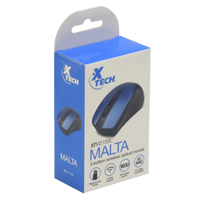 XTM-315 XTECH Ratón Inalámbrico USB, 2.4GHz, 4 Botones, Incluye 2 Pilas AAA, Color Azul o Gris
