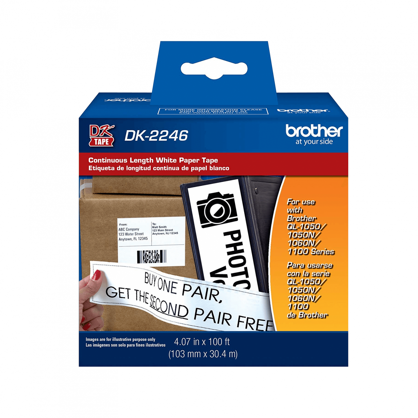 DK2246 BROTHER 103mm 30,4metros Negro sobre Blanco Papel-Continuo Etiquetas p/QL-1