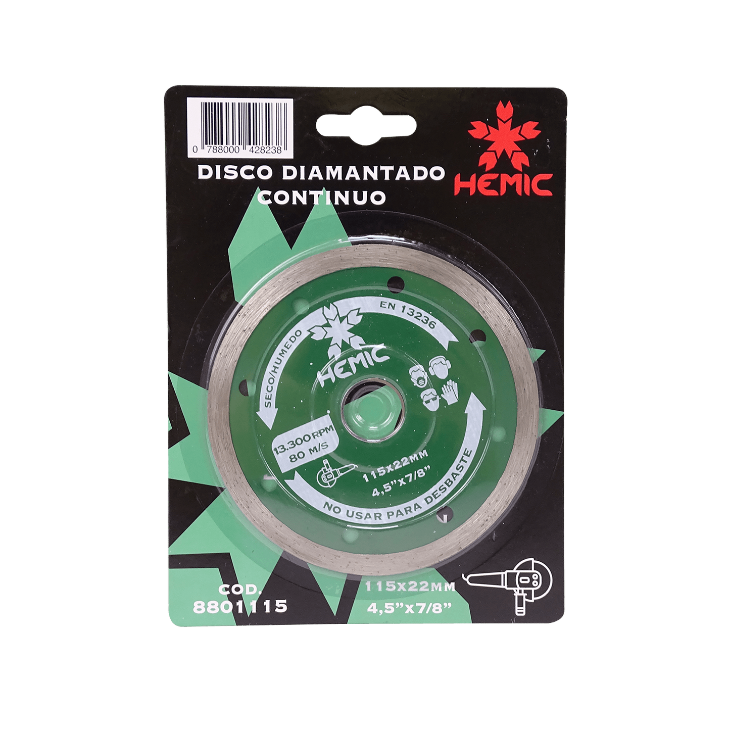 DIA-4L HEMIC 115mm Liso 22mm Disco Corte Diamantado Continuo DDU115H 8801115