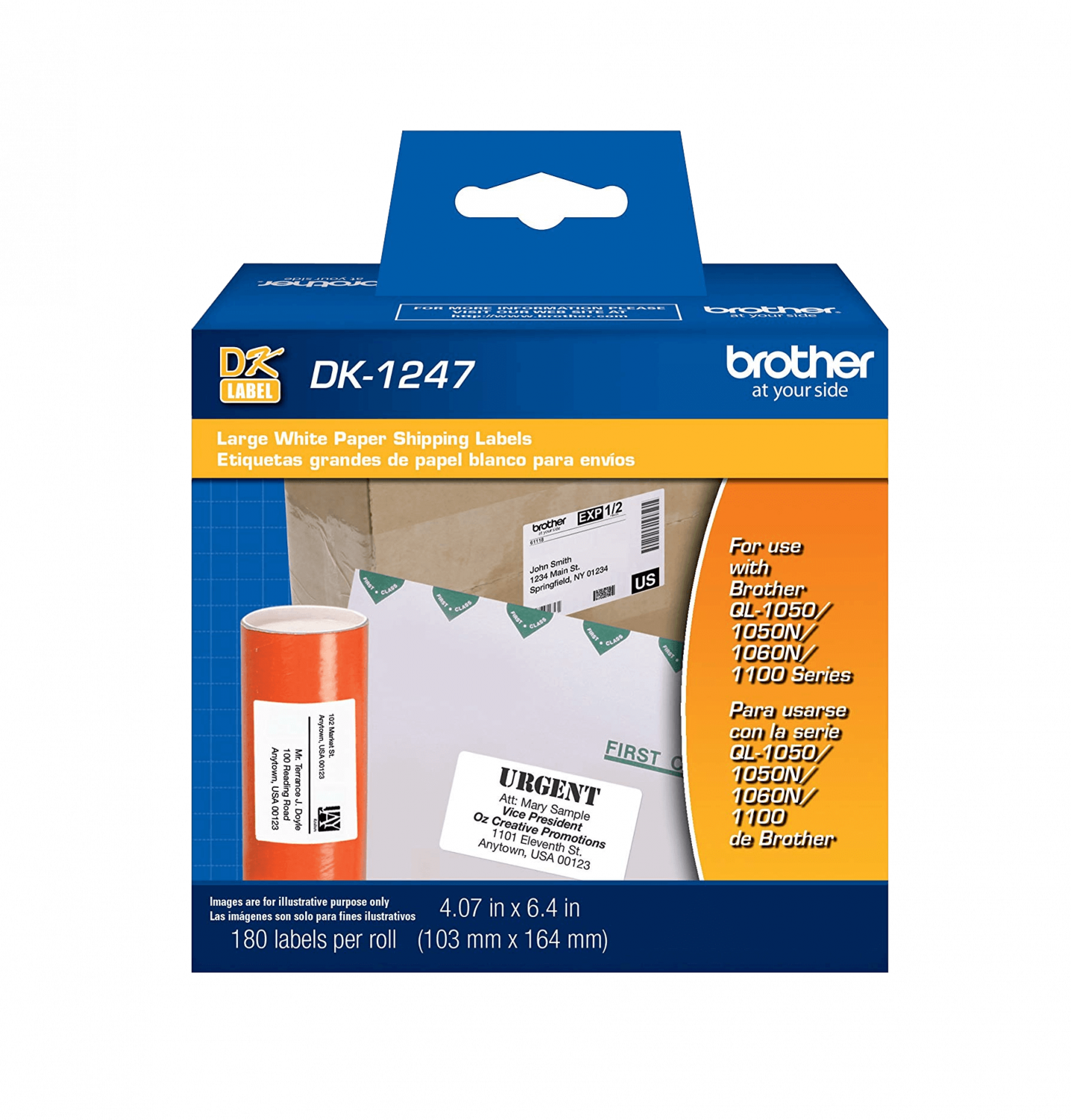 DK1247 Brother 103x164mm 180-Etiquetas Autoadhesivas Papel Blanco requiere-QL-1110NWB