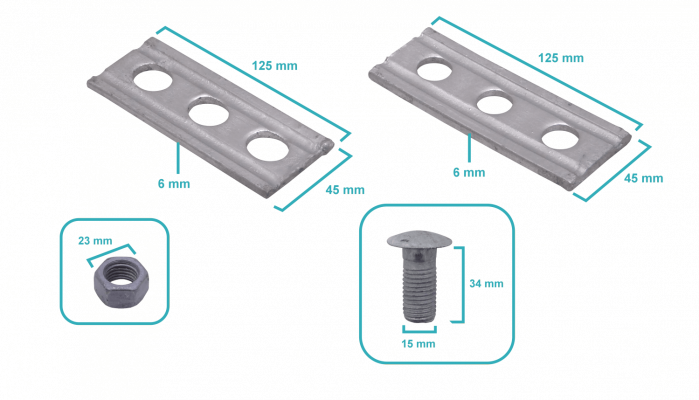 KTL0032 Abrazadera Fijación 3 Tornillos 5/8T/VTRC 125x46x6x15mm para Montaje en Poste