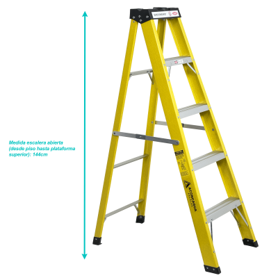 ESAF-405 Escalera de Tijera de Fibra de Vidrio de 5 Peldaños, Altura de 1.44m, Capacidad 140kg