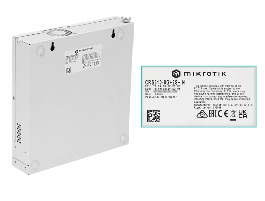 CRS310-8G+2S+IN MIKROTIK Switch de administración en rack, 8 puertos 2.5G, 2 SFP+ 10G, USB-A, conector DC, licencia L5, incluye adaptador 24V