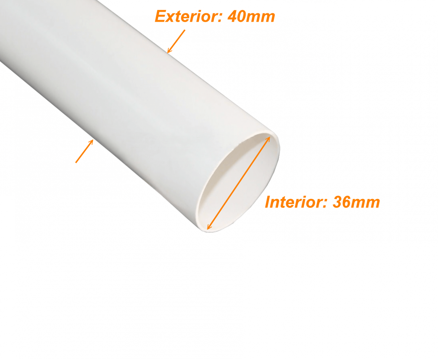 PVC40W-3 Tubo conduit blanco LINKCHI de 3 metros, diámetro 40mm por 1,65mm de pared, PVC exclusivo para corriente débil