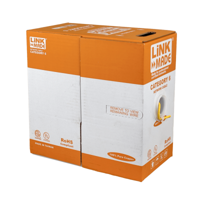 CB6L-UM3 Cable unifilar CAT6 UTP color amarillo de cobre con cubierta de PVC en caja de 300 metros fabricado en Taiwán por LINKMADE
