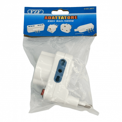 ELG-3KS Adaptador Triple Schuko/IH a IM 6A 250V 1500W Blanco con Interruptor Luminoso