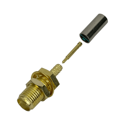 RH1C Conector coaxial engarzable RPSMA-Hembra para cable RG316, compatible con CA100 y RG174