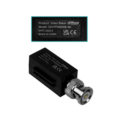 BALUN-4K Adaptador de video pasivo DAHUA 4K para cable CAT5E/6 conexión fija o inserción rápida Pin-Push con terminal BNC-Macho
