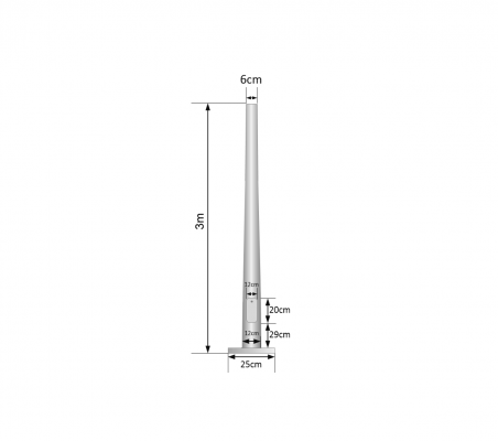 POSTEC-3M Columna Troncocónica de 3 metros Espesor 3mm Placa Base 250x250x12mm Sin Canastillo Diámetro Superior 60mm Inferior 120mm