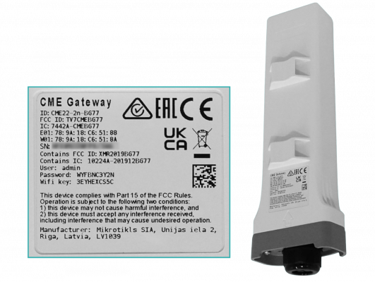 CME-GATEWAY MIKROTIK LTE-Narrow CAT-M IP66 2,4GHz 22dBm 2x2-2dBi 2-100-PoE i/o L4