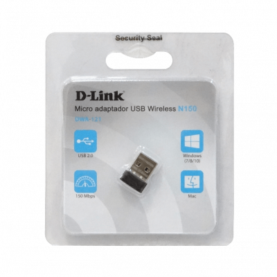 DWA-121 D-LINK Adaptador USB inalámbrico N150 microscópico, interfaz USB 2.0 tipo A macho, compatible con estándares B/G/N, velocidad hasta 150Mbps