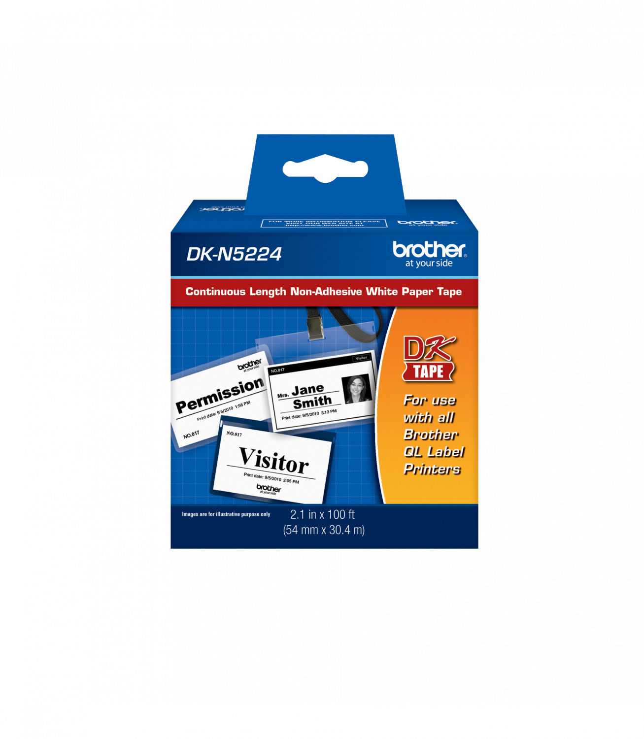 DKN5224 BROTHER Sin-Adhesivo 54mm x 30,4mt Negro sobre Blanco Rollo-Continuo para QL