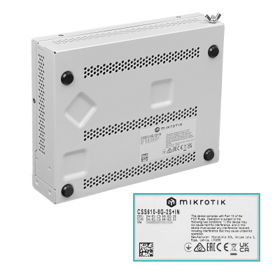 CSS610-8G-2S+IN MIKROTIK 2-SFP+10G 8-1000 Switch SwOS-Lite Rack inc24V PoE-in 12-57V