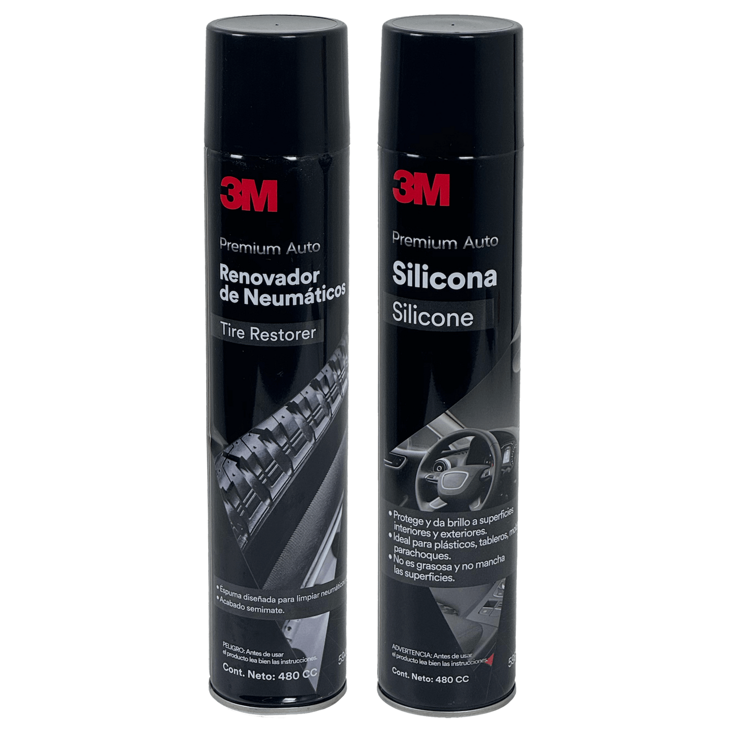 KIT-3M 3M Estuche de Limpieza Aerosol-480ml de Silicona y Restaurador de Neumáticos