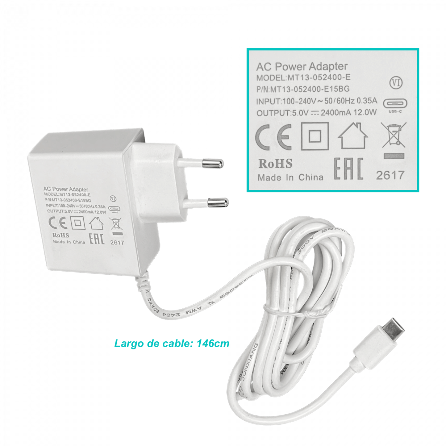 F5-24 MIKROTIK 5V 2,4A Fuente de alimentación Conector Type-C USB MT13-052400-E15BG