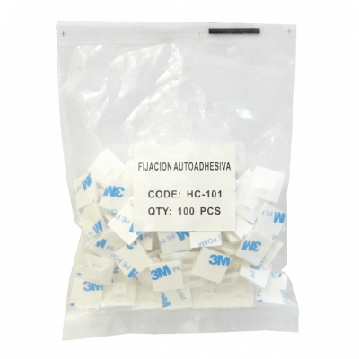 HC-101 Sujetador autoadhesivo de base blanca para bridas de 4mm, dimensiones 2x2cm, paquete de 100 piezas