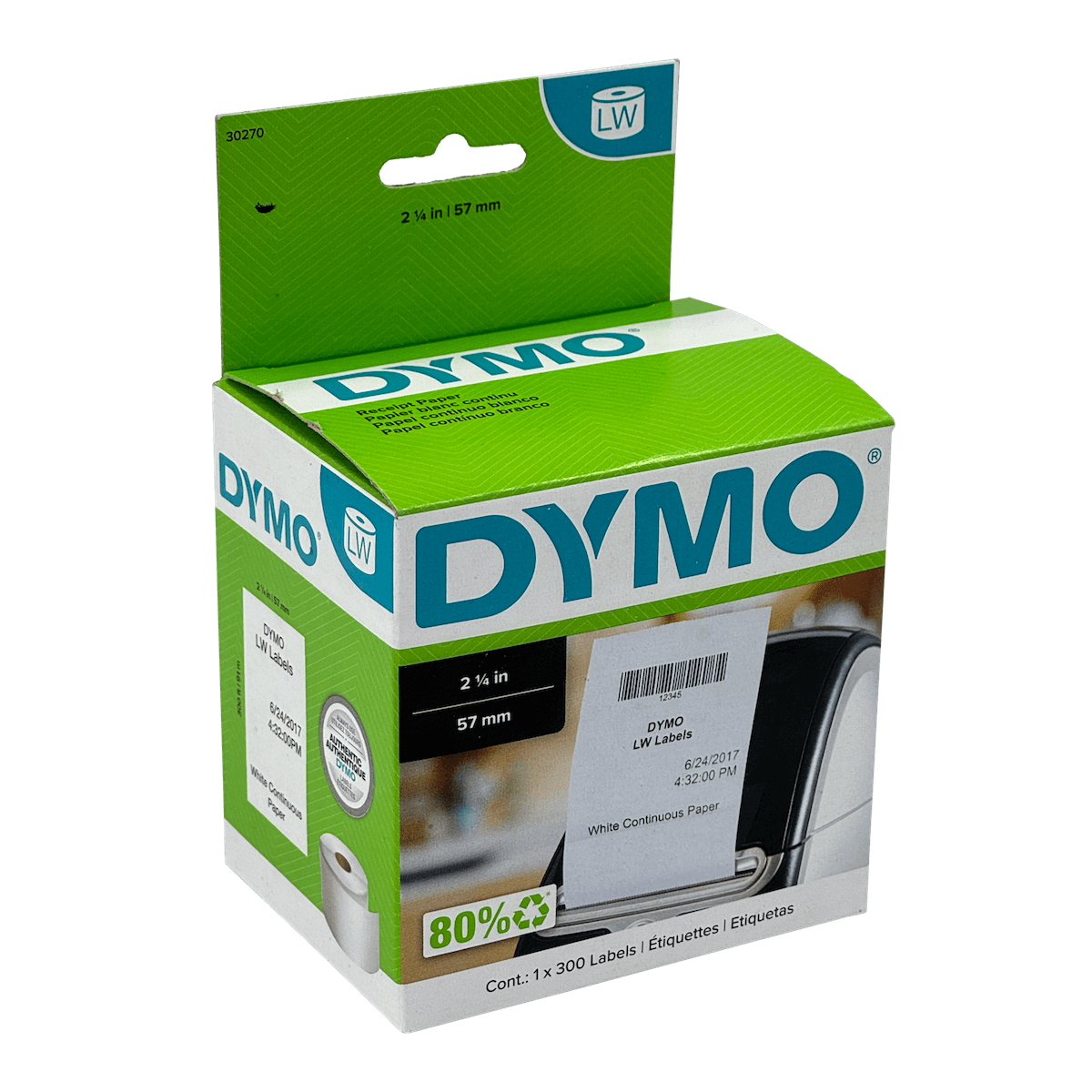 30270 DYMO Rollo de papel blanco continuo de 57mm de ancho y 91 metros de largo para modelo 69110