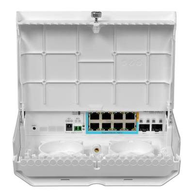 NETPOWER-LITE-7FR MIKROTIK 8-1000(7PoE-in) 2-SFP+10G SwOS necesita12-57V CSS610-1Gi-7R-2S+OUT