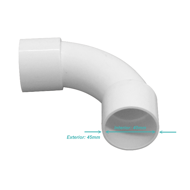 PVC40-C LINKCHIP Codo curvo blanco de 40 mm para tubería de PVC
