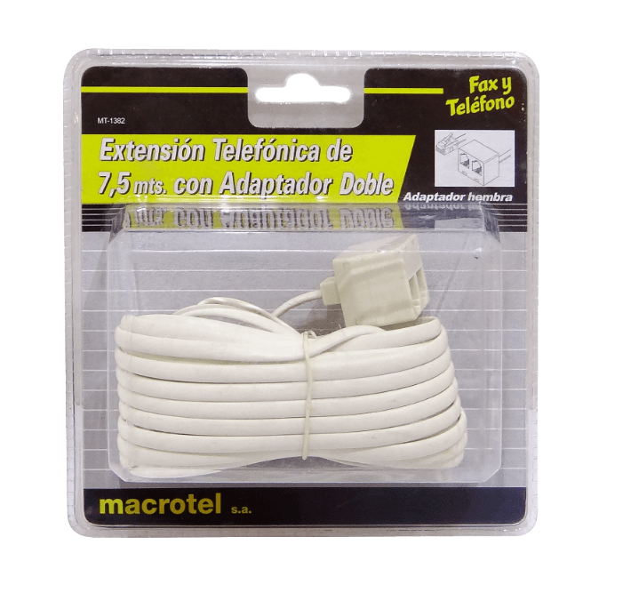 MT-1382 MACROTEL 1-RJ11-M 2-RJ11-H 7,5mt 6P4C Cable Prolongador Telefónico RJ14