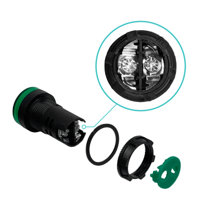 PILOTO-LED-V Verde Luz Piloto LED 220VAC 20mm-diametro 28mm-cabeza 51mm-altura