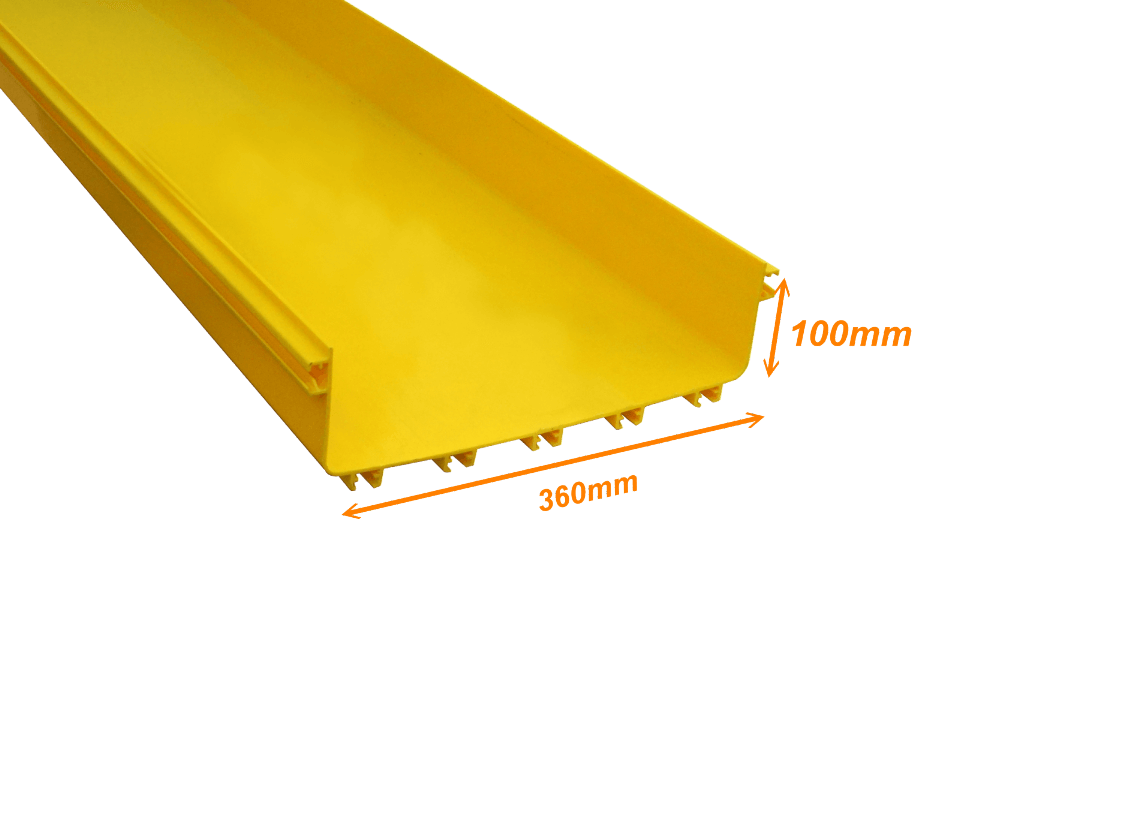 CC-360 Conducto Rectangular LSZH Amarillo de 360x100mm por 2 metros Sin Cubierta ni Divisor, Acople Macho