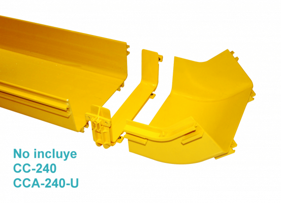 CCA-240-AI Curva interior a 45 grados de 240x100mm en color amarillo, material PC+ABS LSZH, conexión macho
