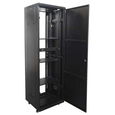 RK42-6L LINKMADE Armario rack de vidrio 42U 600mm fondo 60cm con turbina, PDU y bandeja color negro