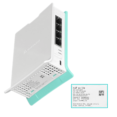 HAP-AX-LITE MIKROTIK Router con 4 puertos Gigabit Ethernet, WiFi 6 de 2,4GHz a 600Mbps, antena de 4,3dBi, licencia nivel 4, incluye fuente 5V/12W USB-C, modelo L41G-2axD