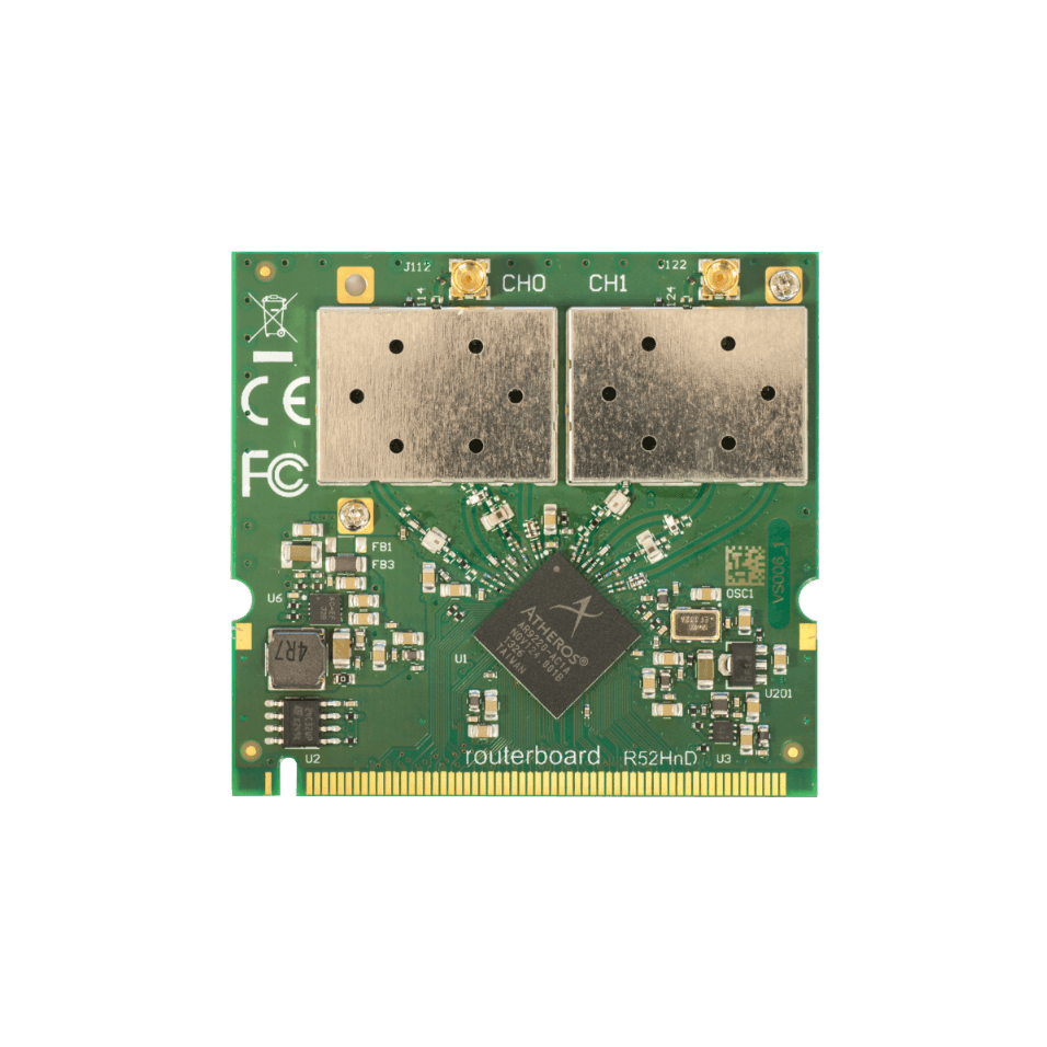 R52HND MIKROTIK 2-MMCX 26dBm 2,4GHz/5GHz A/B/G/N300 400mW AR9220 TARJETA MINIPCI
