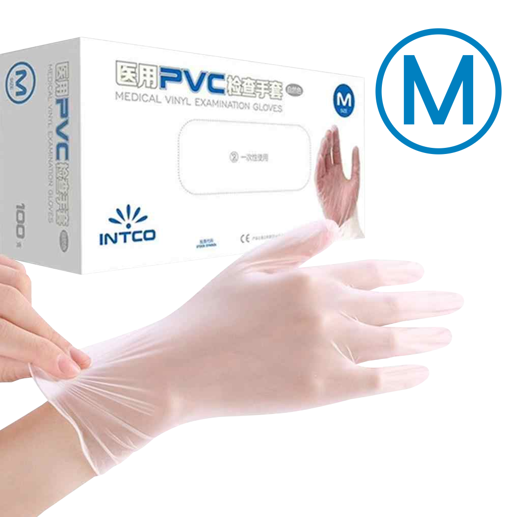 GUANTEM 100-unidades Talla-M 50-pares Guante de PVC Blanco Descartable Medium Mediano