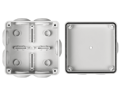 MTC-1 TIBOX Caja de Superficie Estanca IP55 Blanca 100x100x50mm con 7 Conos y 4 Tornillos AG1010R