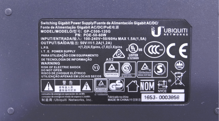 POE-50-60W UBIQUITI Alimentador PoE 50V 60W para AF-24 y USW-Flex, requiere cable de alimentación C5