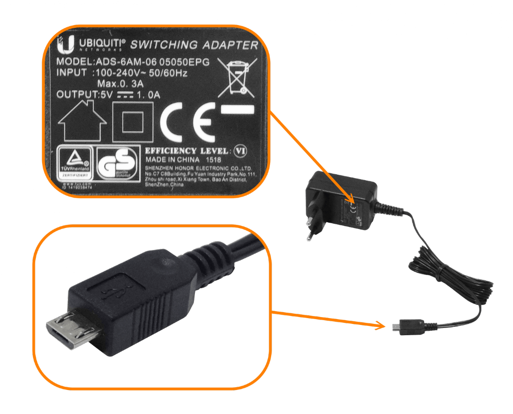 MUSB-1A-B UBIQUITI Fuente de poder 5,0V 5V 1000mA 1A Conector USB-Micro-Macho