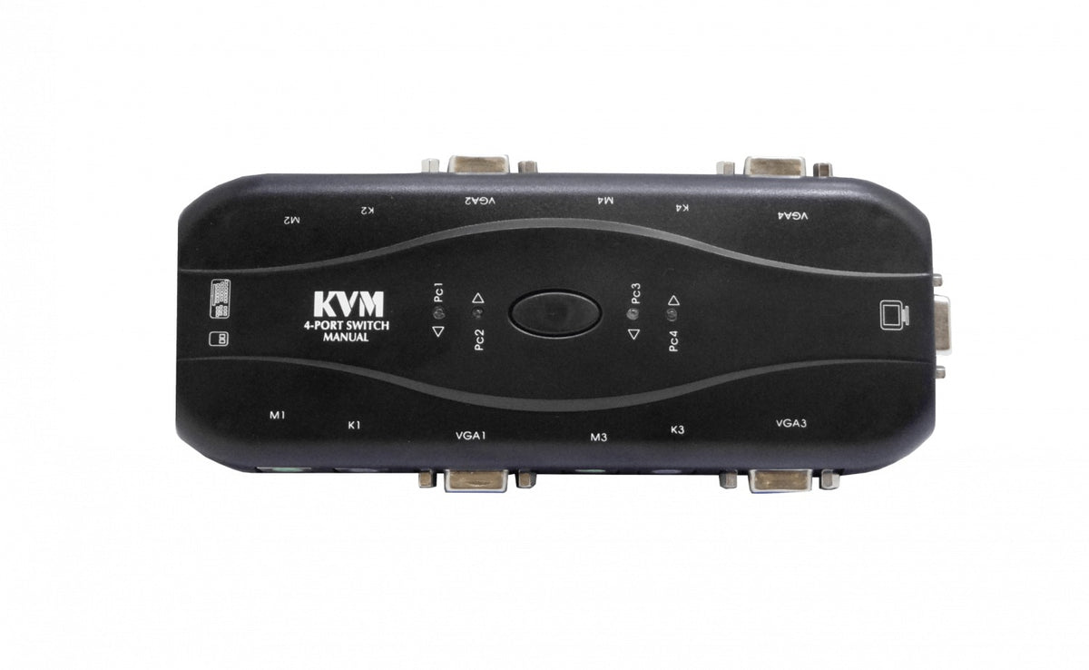 KVM-K04S KVM 4-PS2-VGA requiere-Cables no-inc-Fuente-Poder/5-9VDC/100mA