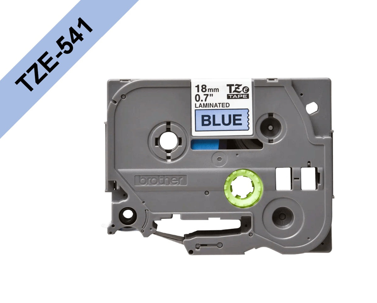 TZE-541 BROTHER 18mm Cinta de 8 metros Negro sobre Azul para PT-E300VP/D600VP/E550WVP