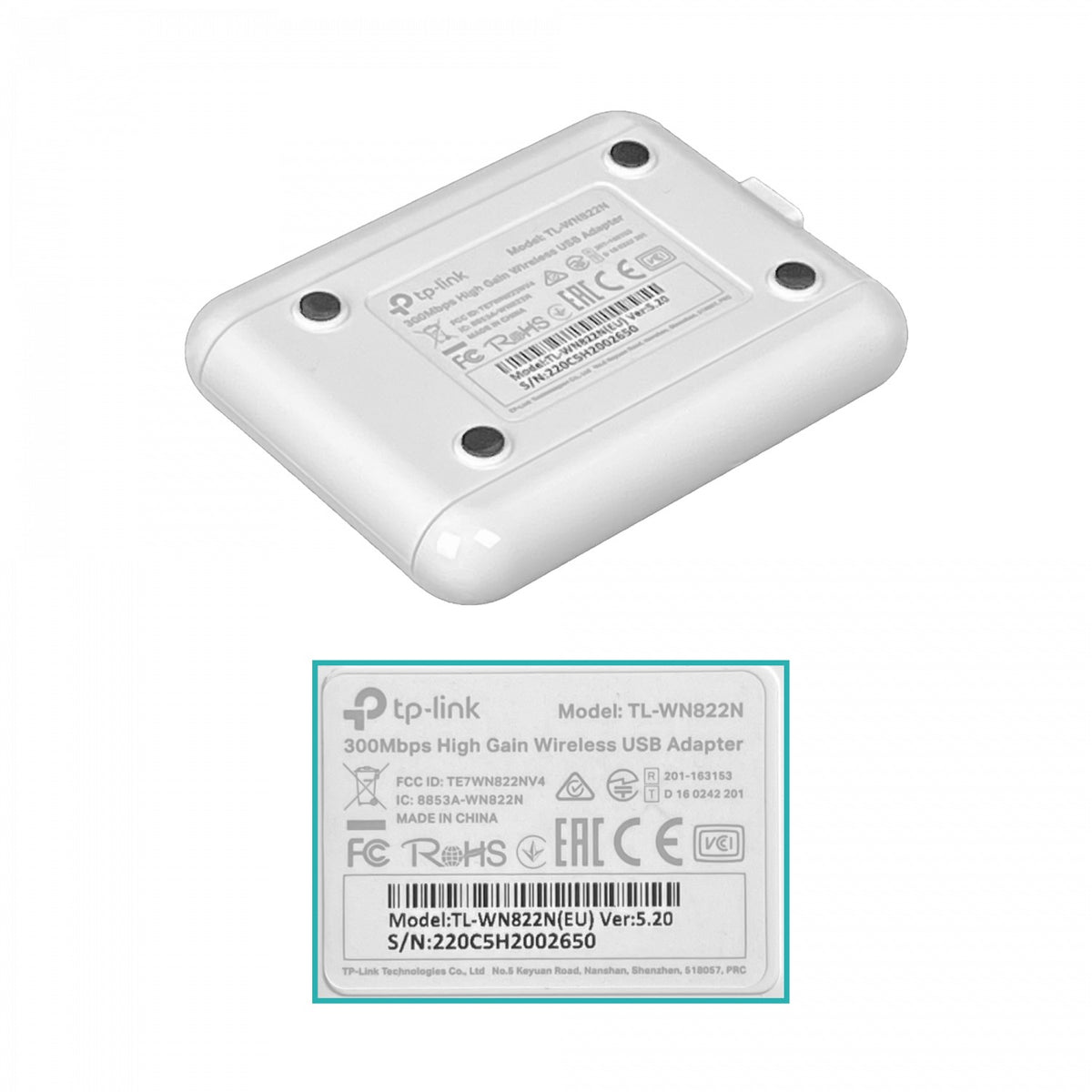 TL-WN822N TP-LINK Adaptador USB-Mini Cable-1,5mt 2-Antenas-Fijas-3dBi 2,4GHz 300mbps 20dBm