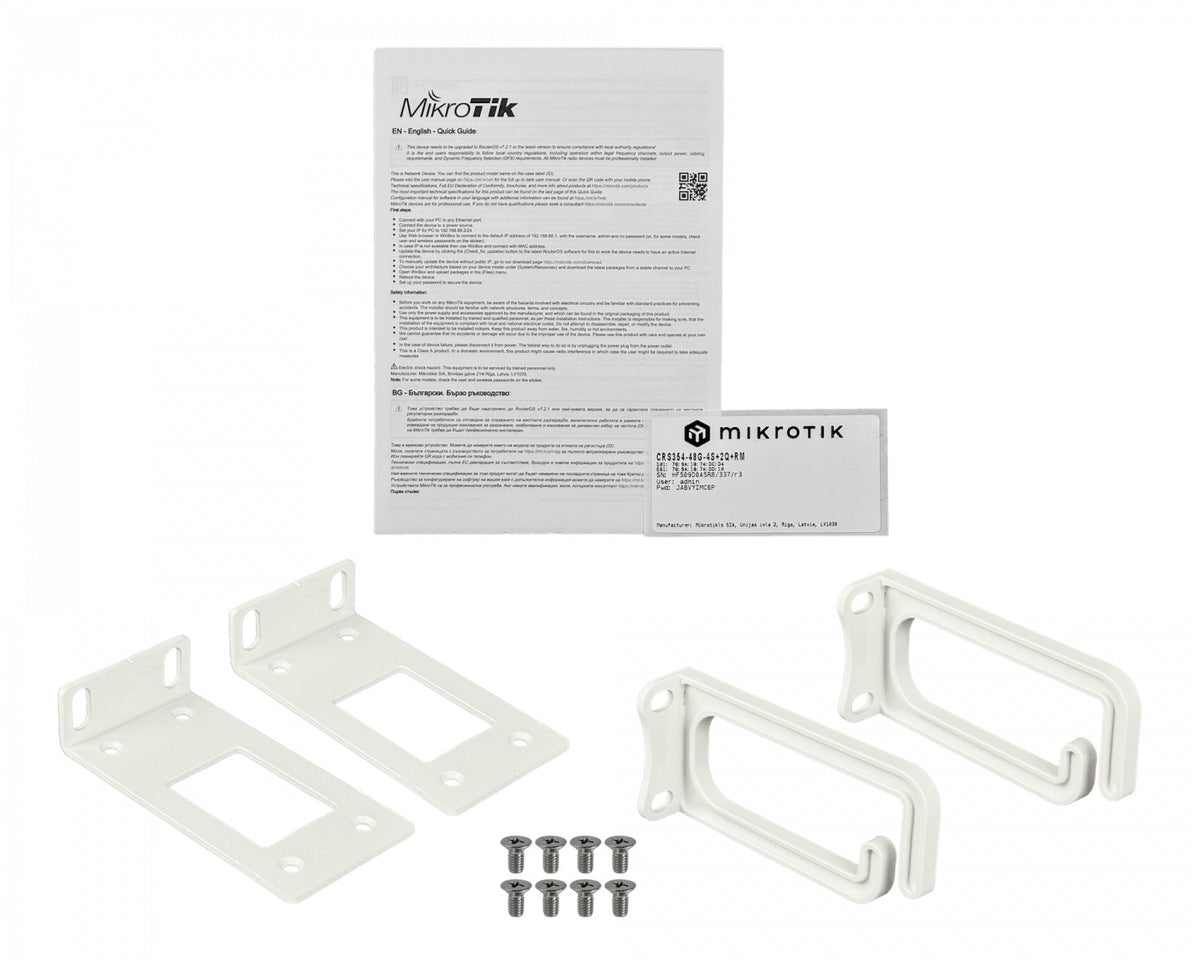 CRS354-48G-4S+2Q+RM MIKROTIK Conmutador 48 puertos Gigabit 4 ranuras SFP+ 10G 2 ranuras QSFP+ 40G Puerto consola Licencia Nivel 5 Doble fuente de alimentación