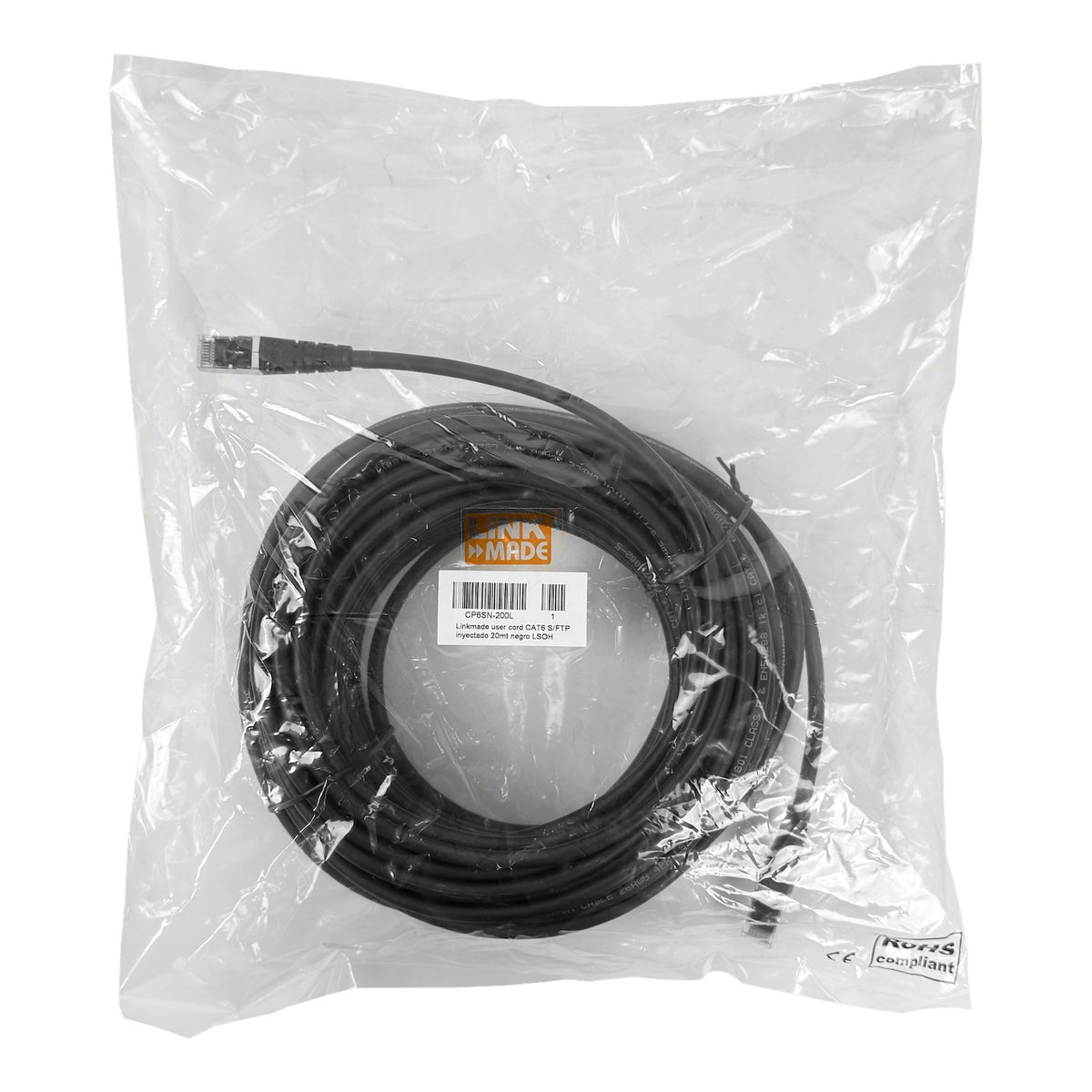 CP6SN-200L LINKMADE S/FTP CAT6 20mt NEGRO LSZH CABLE PATCH INYECTADO MULTIFILAR