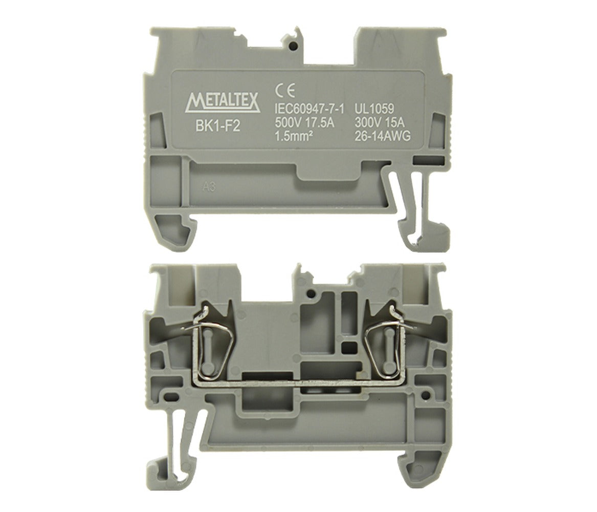 Bornera riel din 1.5mm² 17.5A libre mantenimiento con resorte BK1 - 4 vías - Verde