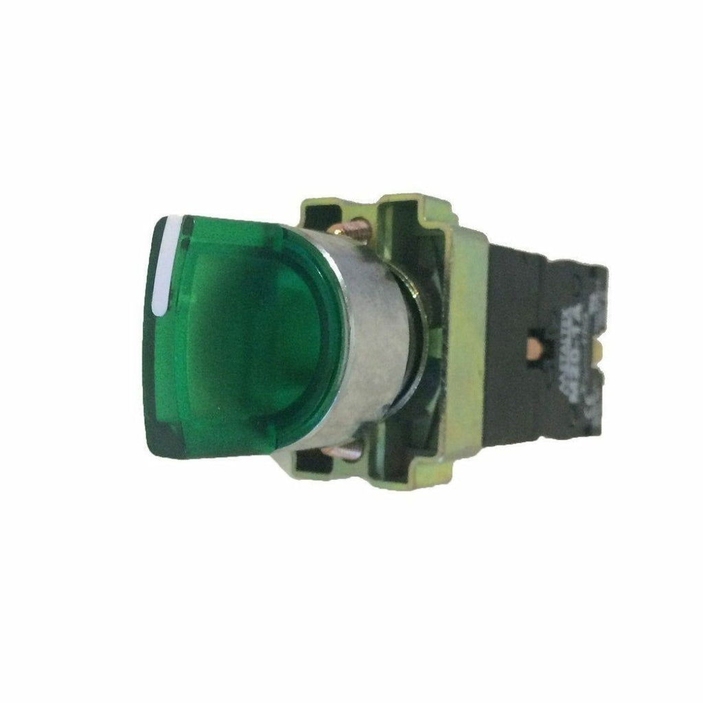 Interruptor Selector Iluminado Verde 2 Posiciones Fijas 2NO 22mm 24VCA/VCC
