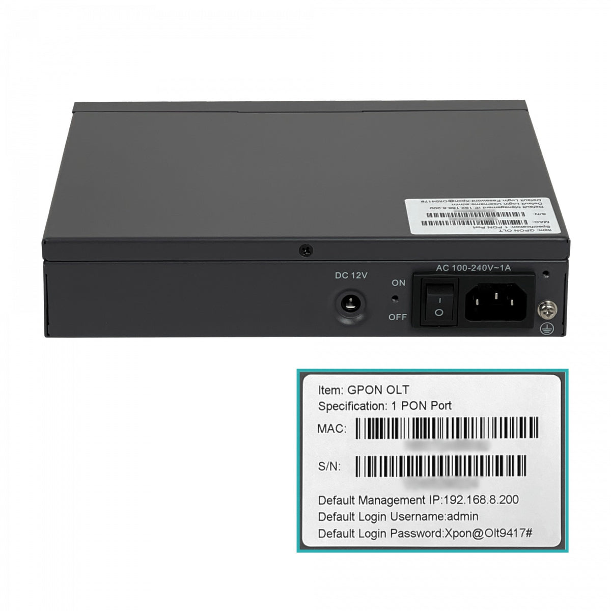 OLT-1G Terminal de Línea Óptica GPON 2 Puertos 1000 1 Interfaz SC/UPC 1 Ranura SFP+ 10G Puerto Consola USB-C Alimentación 12Vdc/240Vac