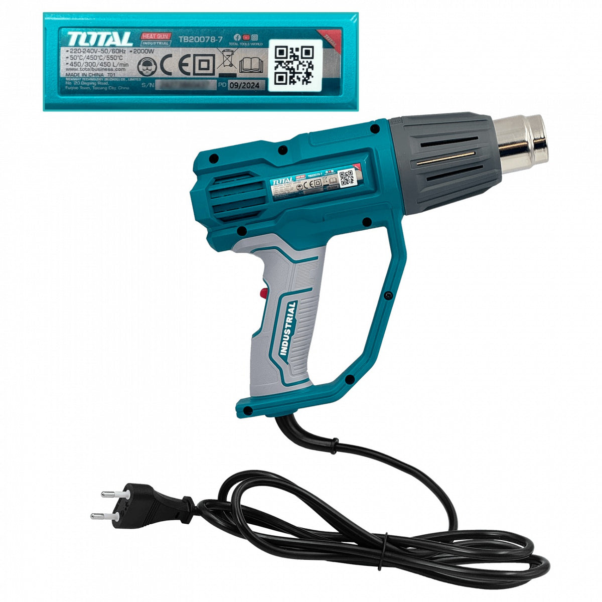 HF-810 TOTAL Pistola de calor industrial de 2000W con 3 boquillas para aire caliente, modelo TB20078